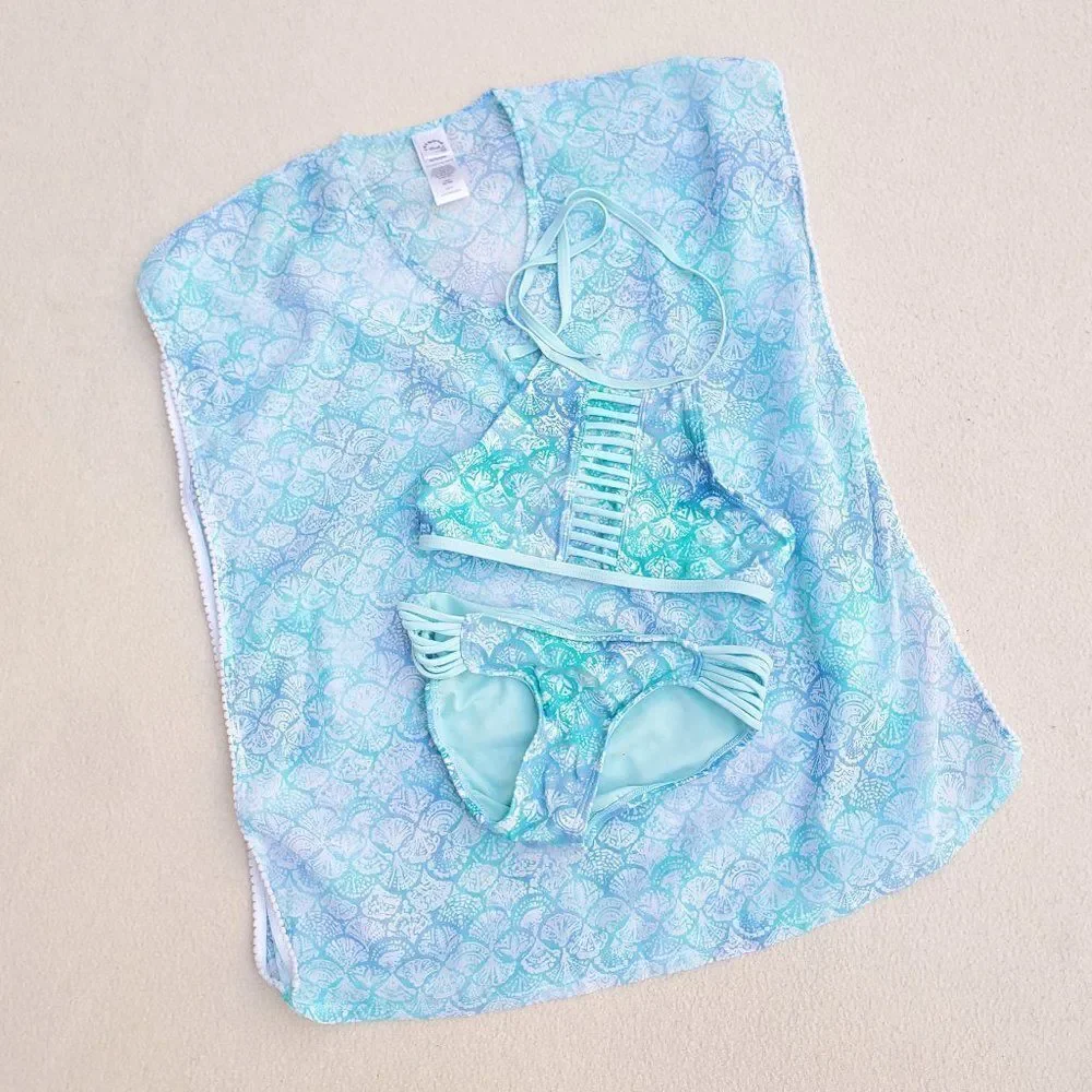 Summer Crush seashell print 2 piece bikini with matching swim suit cover